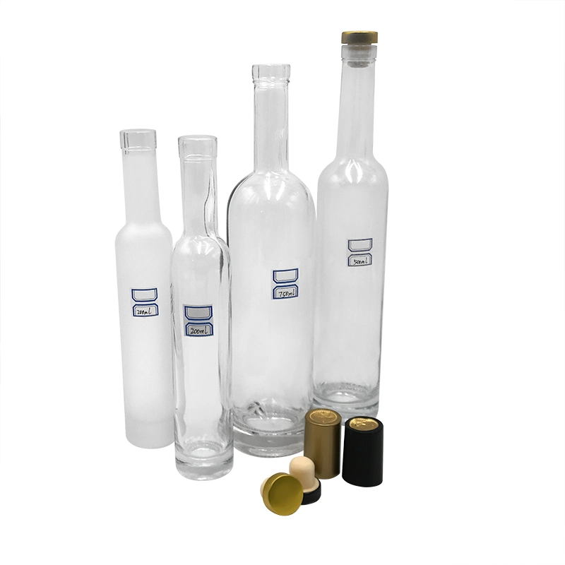 Clear Glass Bordeaux Wine Bottle Flat-Bottomed Screw 200ml Long Neck Transparent Fruit Liquor / Ice Wine Glass Bottle