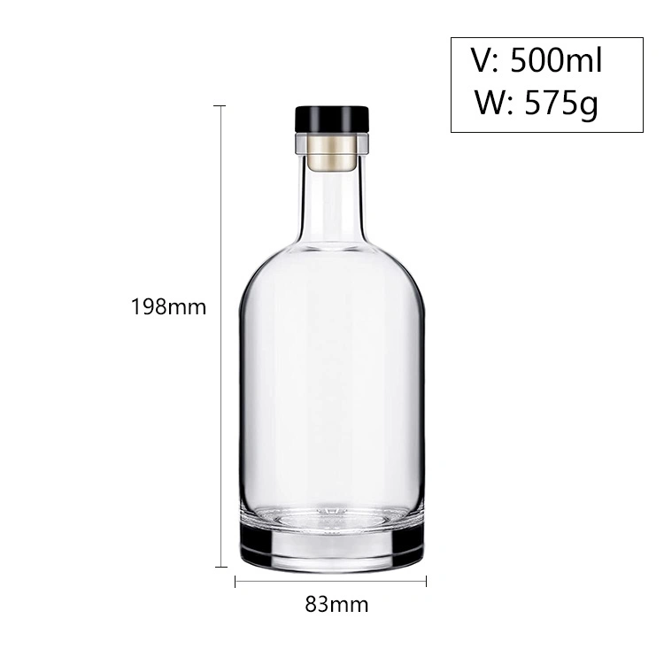 Factory Direct Sale Custom High Quality Clear 500ml 16oz Glass Ice Wine Bottle with Cork Lid