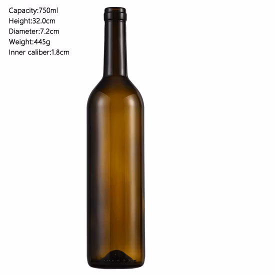 Venta al por mayor, botella de vino tinto de 750ml, verde oscuro, vacía, fabricantes de lujo, botellas de copa de vino de champán Borgoña