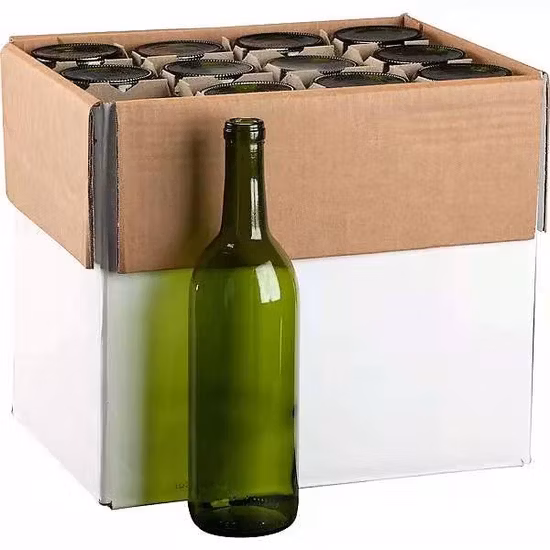 Venta caliente 750ml botella de vino verde champán de Burdeos con tapa de corcho