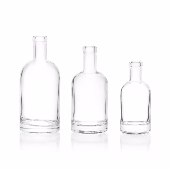 Personalizado Redondo Cuadrado Plano Alto Flint Crystal 50cl 70cl 75cl 1L 1.75L Alcohol Bebidas Licores Botella de vidrio para beber