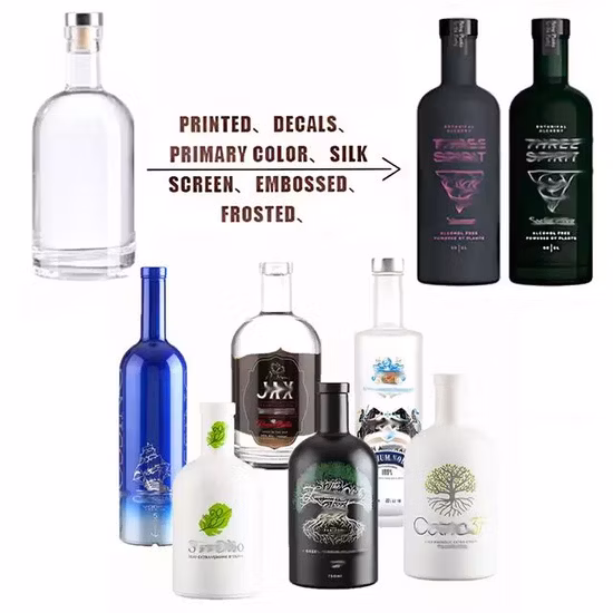 Personalizado 200ml 375ml 500ml 700ml 750ml 1000ml Vidrio transparente Vino Gin Whisky Tequila Licor Vodka Botella Botella vacía con tapa
