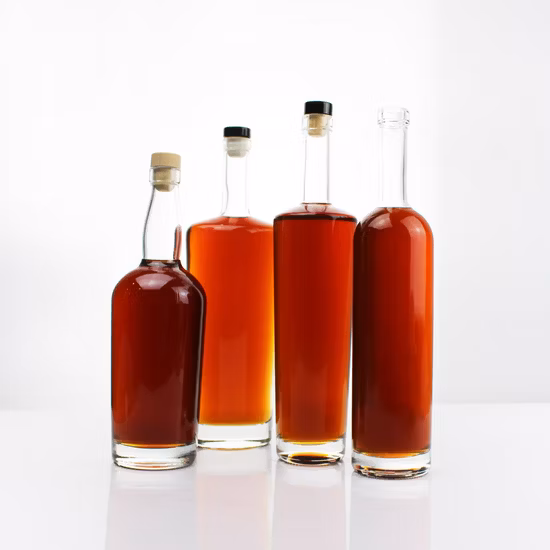 Botellas de vidrio de alcohol de alta calidad 50ml 100mi 500mi 700ml 750ml para whisky de licor de licor